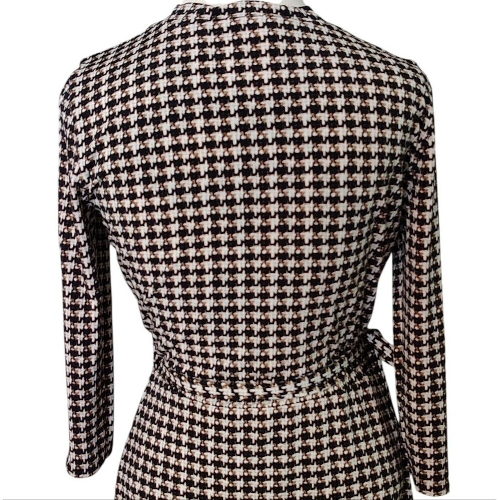 NWT White House Black Market Black Tan Floral Houndstooth Reversible Wrap Dress - Picture 9 of 15